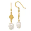 Curata 925 Sterling Silver Gold Plated Freshwater Cultured Pearl Flower Dangle Earrings - 40.5x8.6mm sold by Zulily