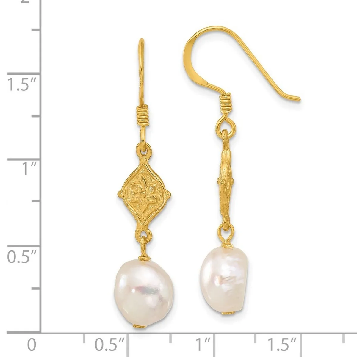 Curata 925 Sterling Silver Gold Plated Freshwater Cultured Pearl Flower Dangle Earrings - 40.5x8.6mm sold by Zulily product image thumbnail 4