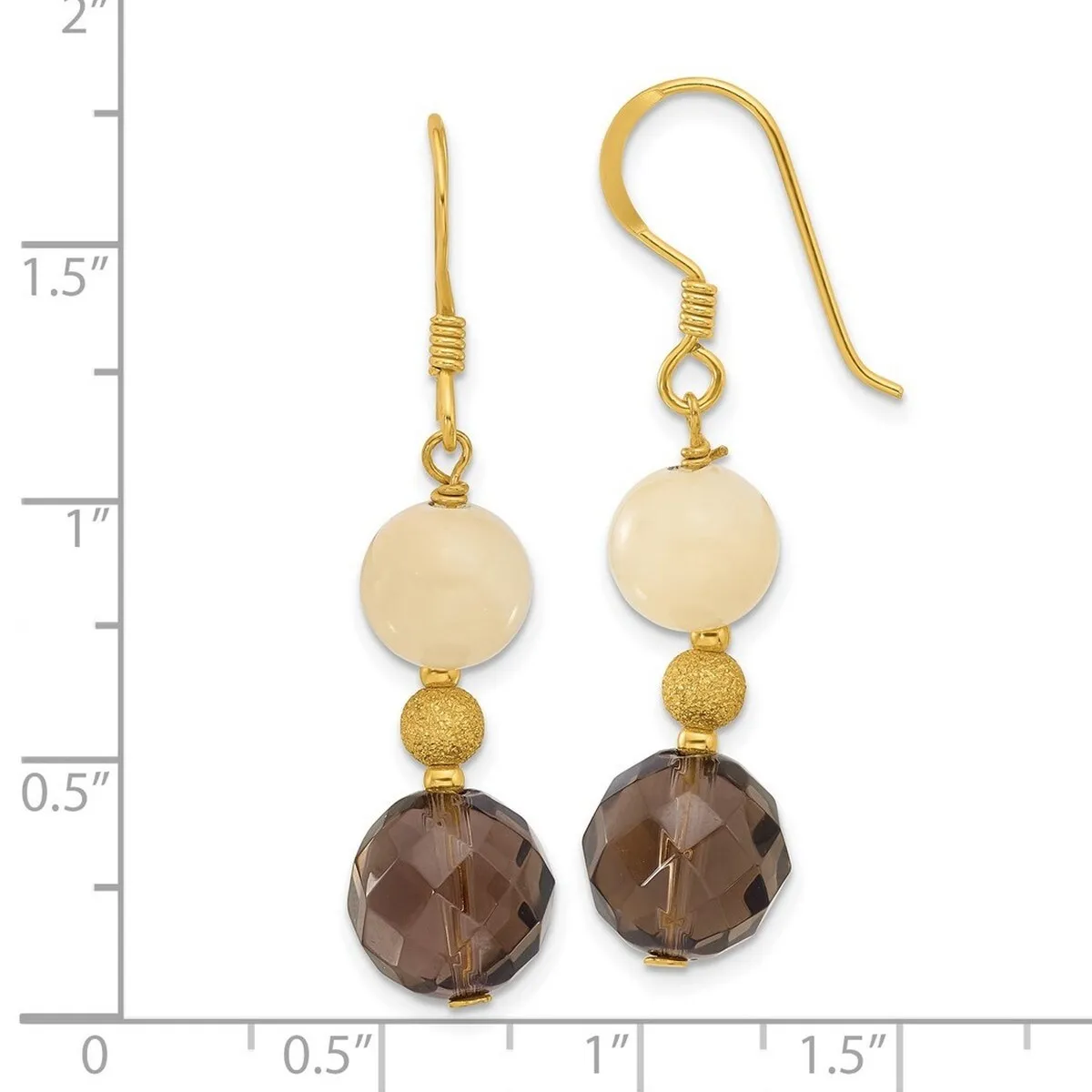 Curata 925 Sterling Silver Gold Plated Polished Yellow Jade And Smoky Quartz Beaded Dangle Earrings - sold by Zulily product image thumbnail 4