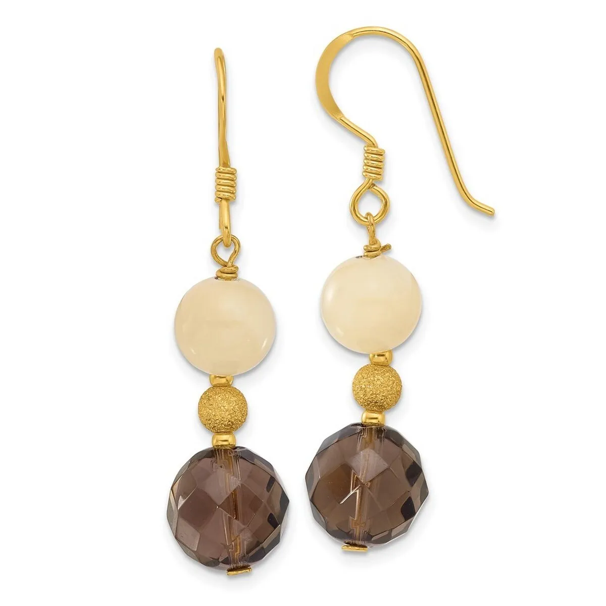 Curata 925 Sterling Silver Gold Plated Polished Yellow Jade And Smoky Quartz Beaded Dangle Earrings - sold by Zulily product image thumbnail 3