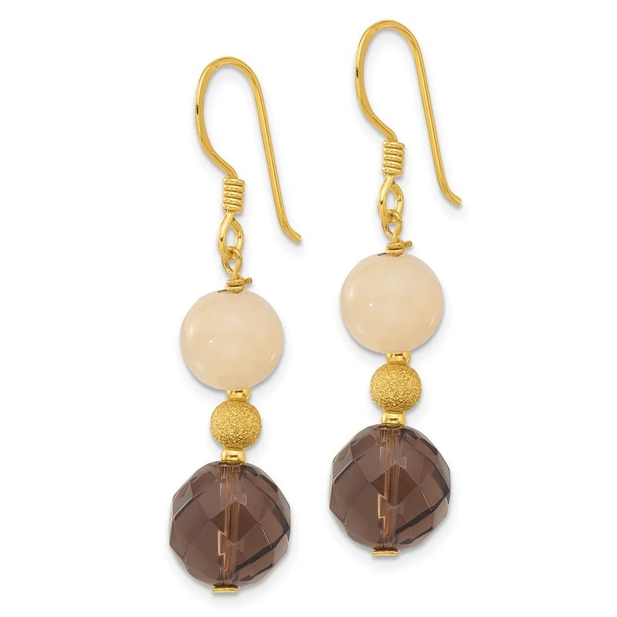 Curata 925 Sterling Silver Gold Plated Polished Yellow Jade And Smoky Quartz Beaded Dangle Earrings - sold by Zulily product image thumbnail 5