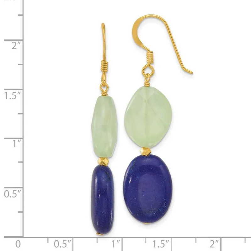 Curata 925 Sterling Silver Gold Plated Prehnite and Blue Quartz Dangle Earrings - 53x13mm sold by Zulily