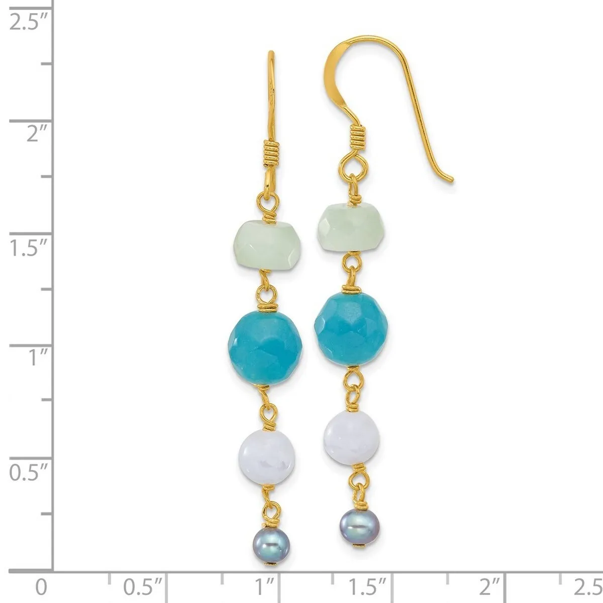 Curata 925 Sterling Silver Gold Plated Freshwater Cultured Pearl Amazonite Agate Dyed Jade Earrings - 58x8.35mm sold by Zulily
