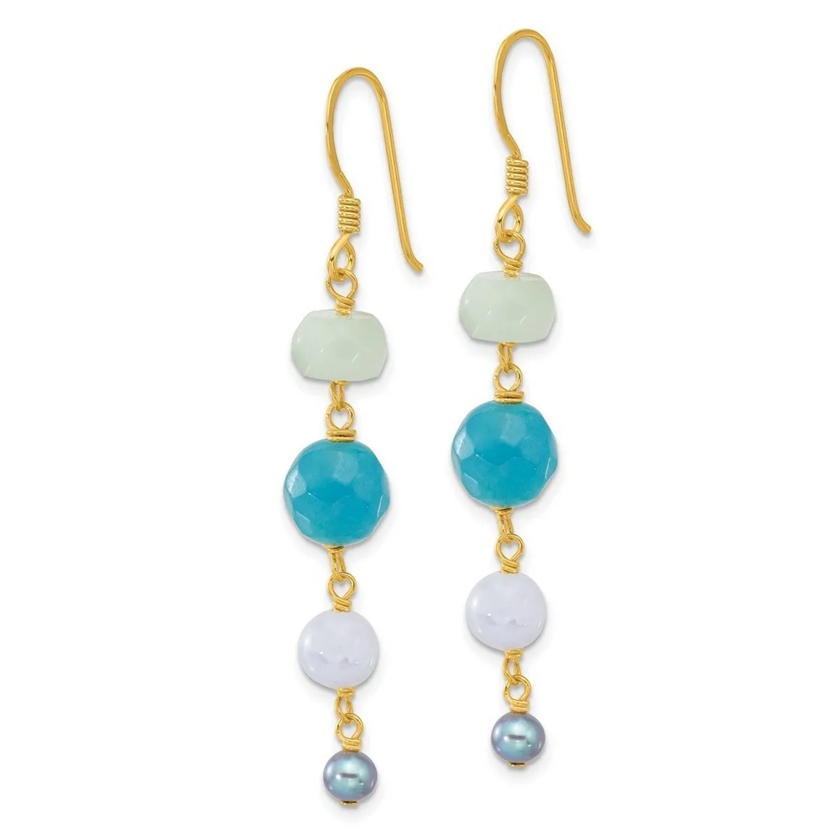 Curata 925 Sterling Silver Gold Plated Freshwater Cultured Pearl Amazonite Agate Dyed Jade Earrings - 58x8.35mm sold by Zulily product image thumbnail 2