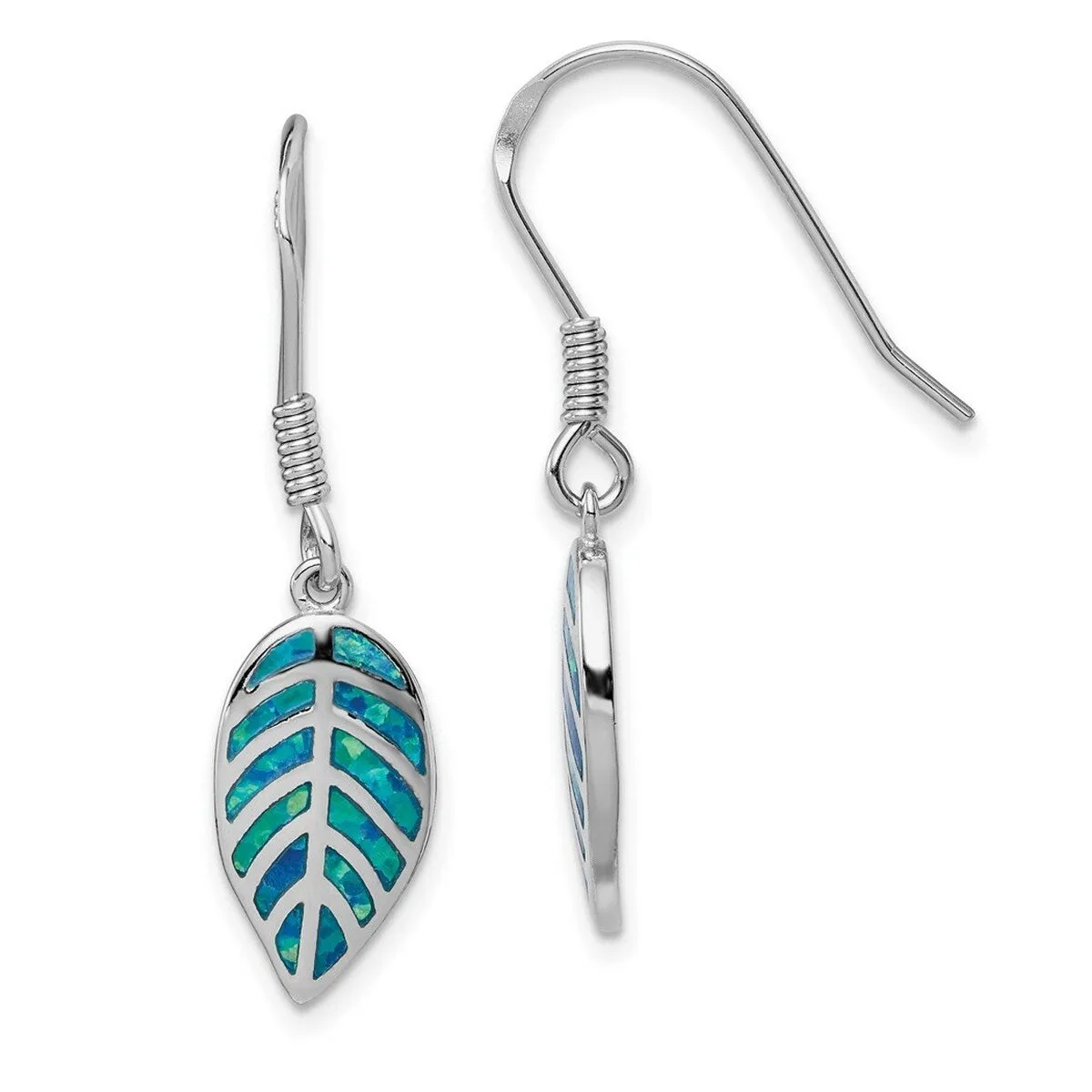 Curata 925 Sterling Silver Rhodium Plated Simulated Blue Opal Inlay Leaf Dangle Earrings - 35x9mm sold by Zulily product image thumbnail 3