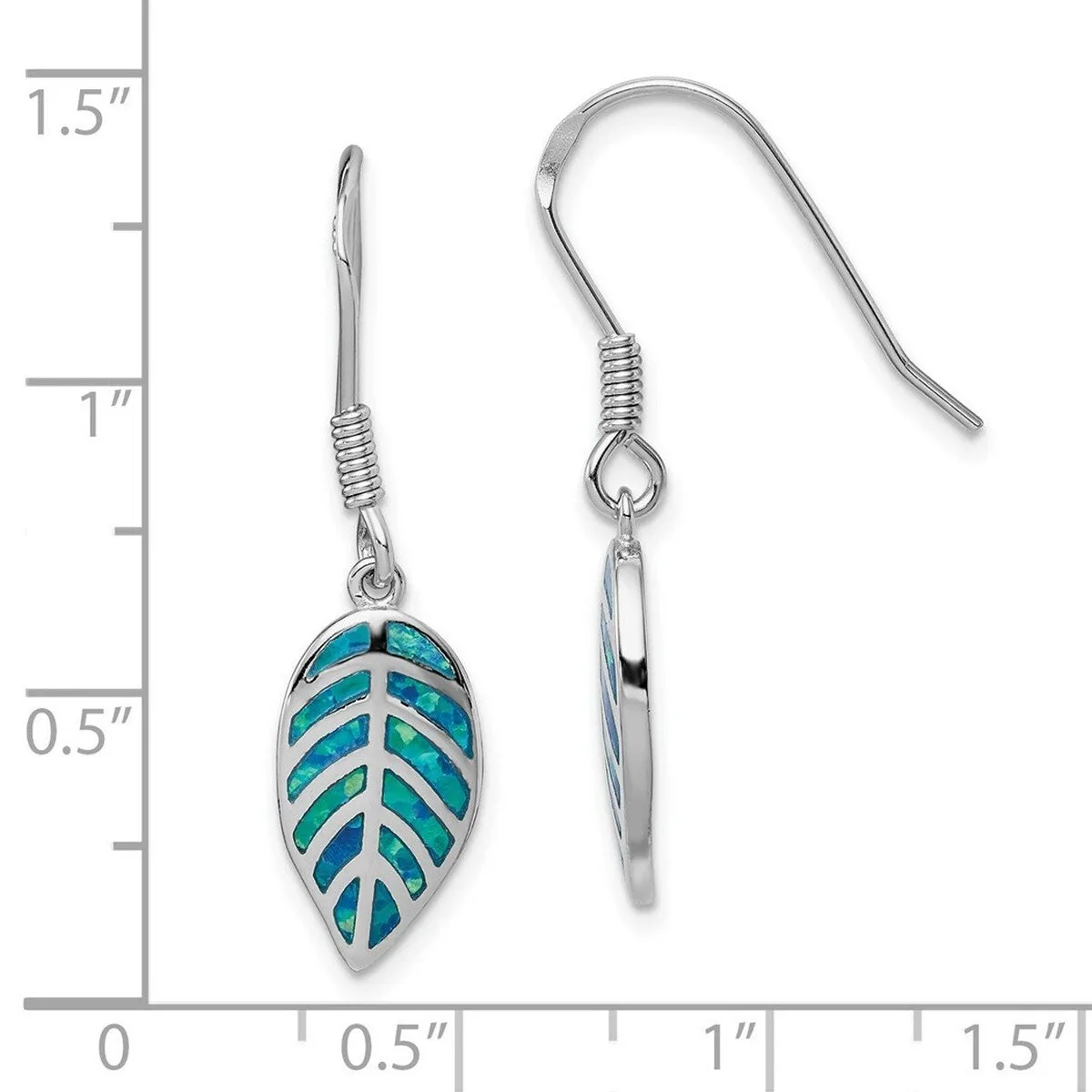 Curata 925 Sterling Silver Rhodium Plated Simulated Blue Opal Inlay Leaf Dangle Earrings - 35x9mm sold by Zulily product image thumbnail 4