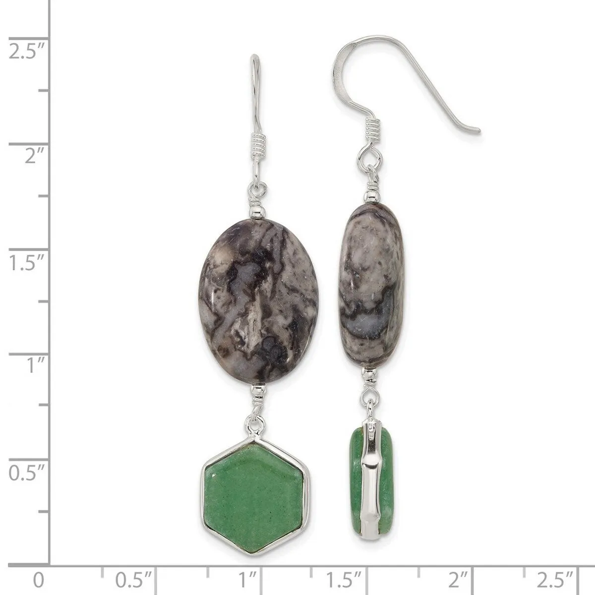 Curata 925 Sterling Silver Green Aventurine and Leopard Jasper Dangle Earrings - 60x14.8mm sold by Zulily product image thumbnail 2