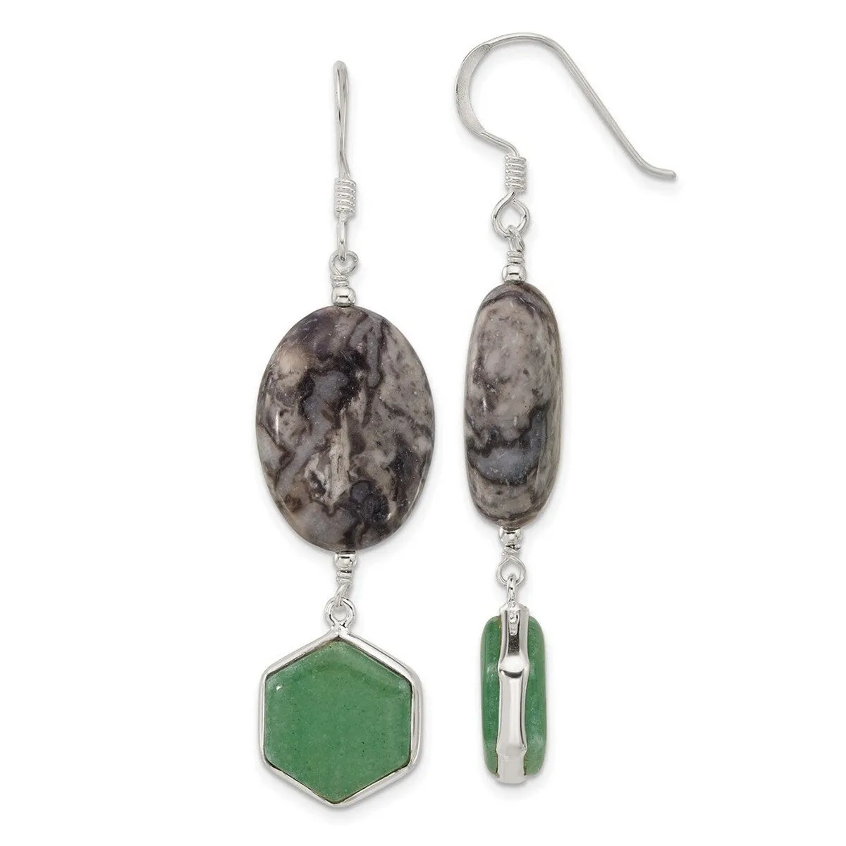 Curata 925 Sterling Silver Green Aventurine and Leopard Jasper Dangle Earrings - 60x14.8mm sold by Zulily product image thumbnail 3