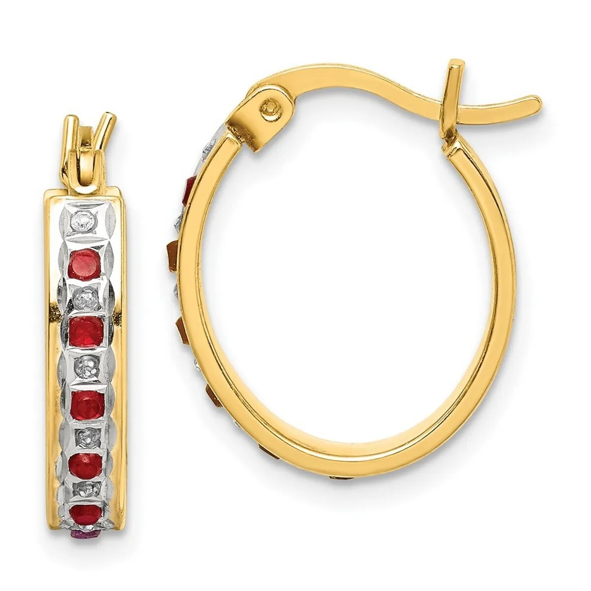 Curata 925 Sterling Silver Gold Plated Diamond Ruby Oval Hinged Hoop Earrings - 19x3mm sold by Zulily product image thumbnail 5