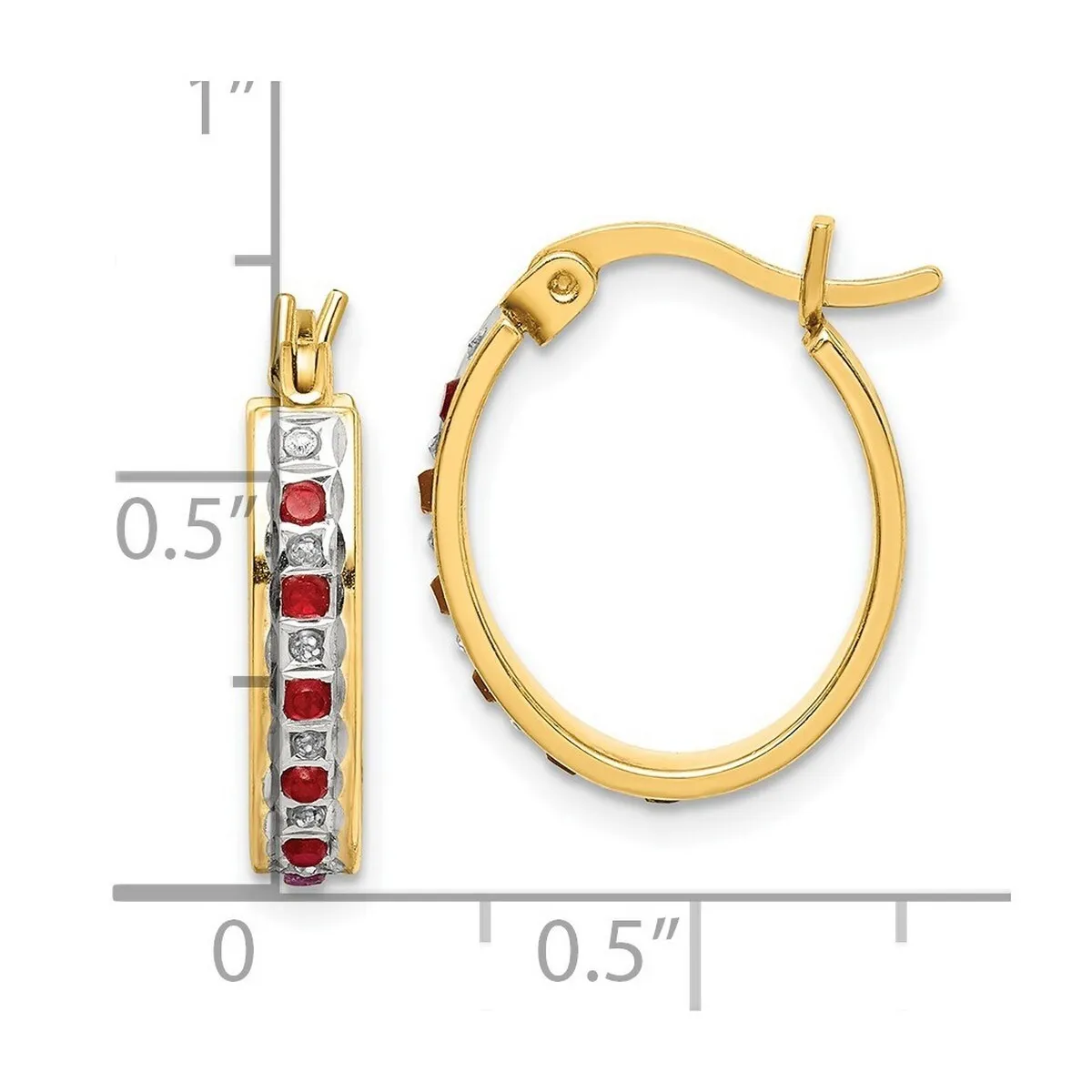 Curata 925 Sterling Silver Gold Plated Diamond Ruby Oval Hinged Hoop Earrings - 19x3mm sold by Zulily product image thumbnail 4