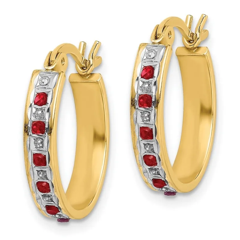 Curata 925 Sterling Silver Gold Plated Diamond Ruby Oval Hinged Hoop Earrings - 19x3mm sold by Zulily