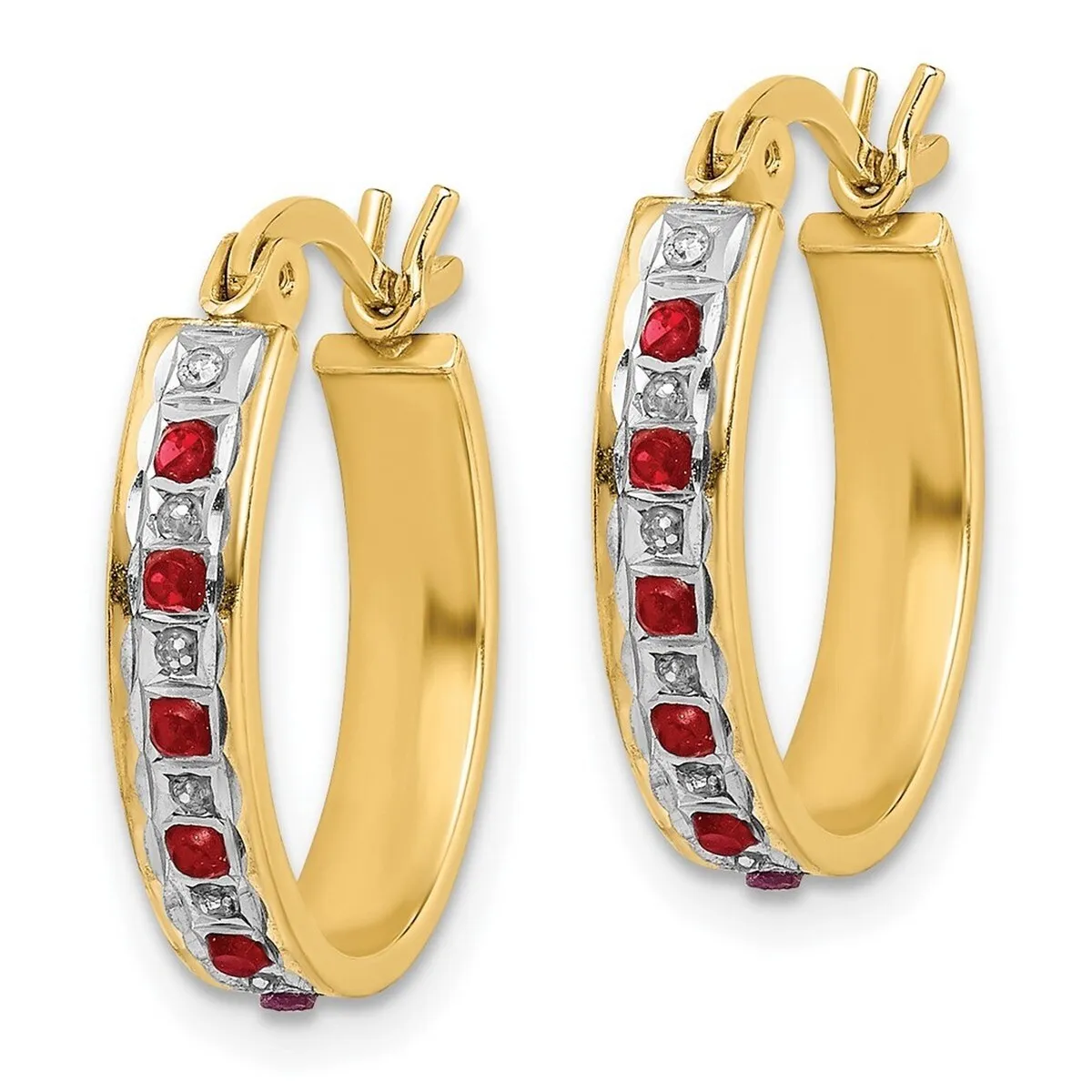Curata 925 Sterling Silver Gold Plated Diamond Ruby Oval Hinged Hoop Earrings - 19x3mm sold by Zulily