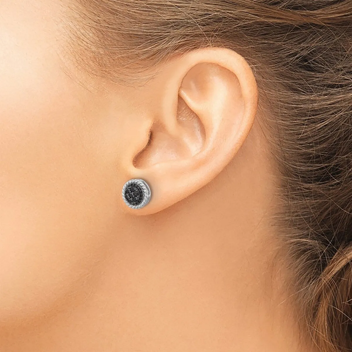 Curata 925 Sterling Silver Rhodium Plated 9.6mm Black Spinel Round Post Earrings sold by Zulily product image thumbnail 5