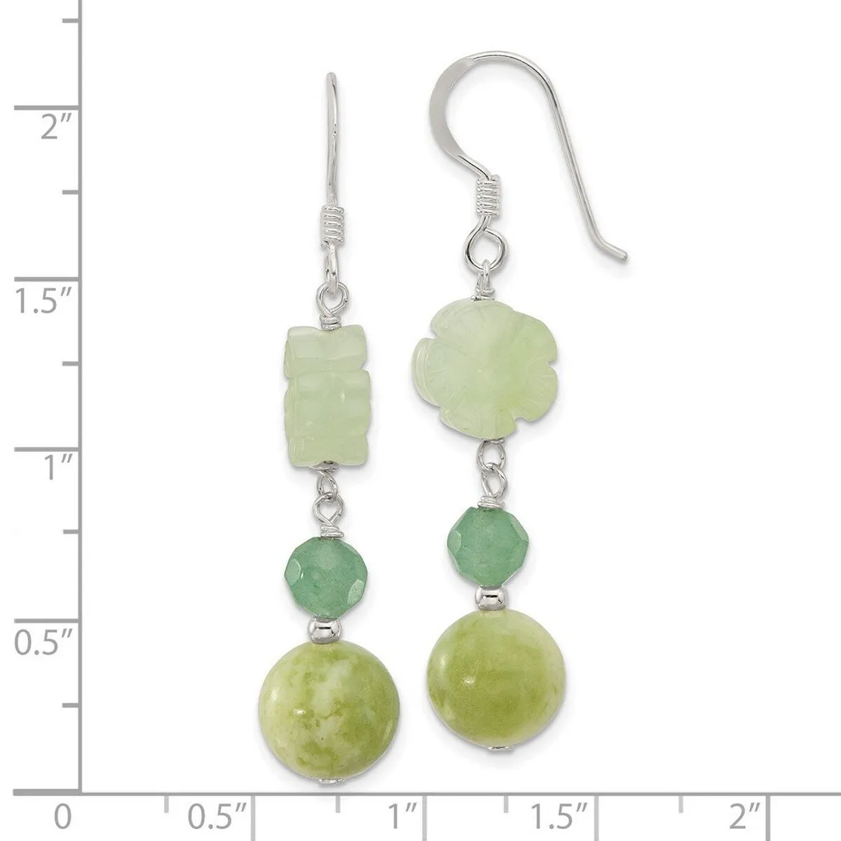 Curata 925 Sterling Silver Aventurine and Dyed Jade Flower Hook Earrings - 52x10.25mm sold by Zulily product image thumbnail 3