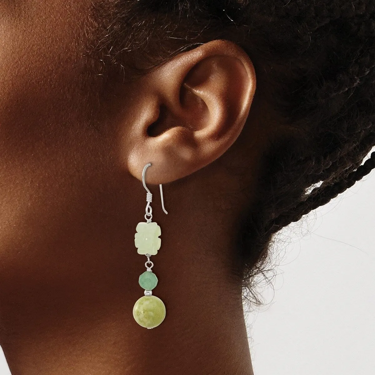 Curata 925 Sterling Silver Aventurine and Dyed Jade Flower Hook Earrings - 52x10.25mm sold by Zulily