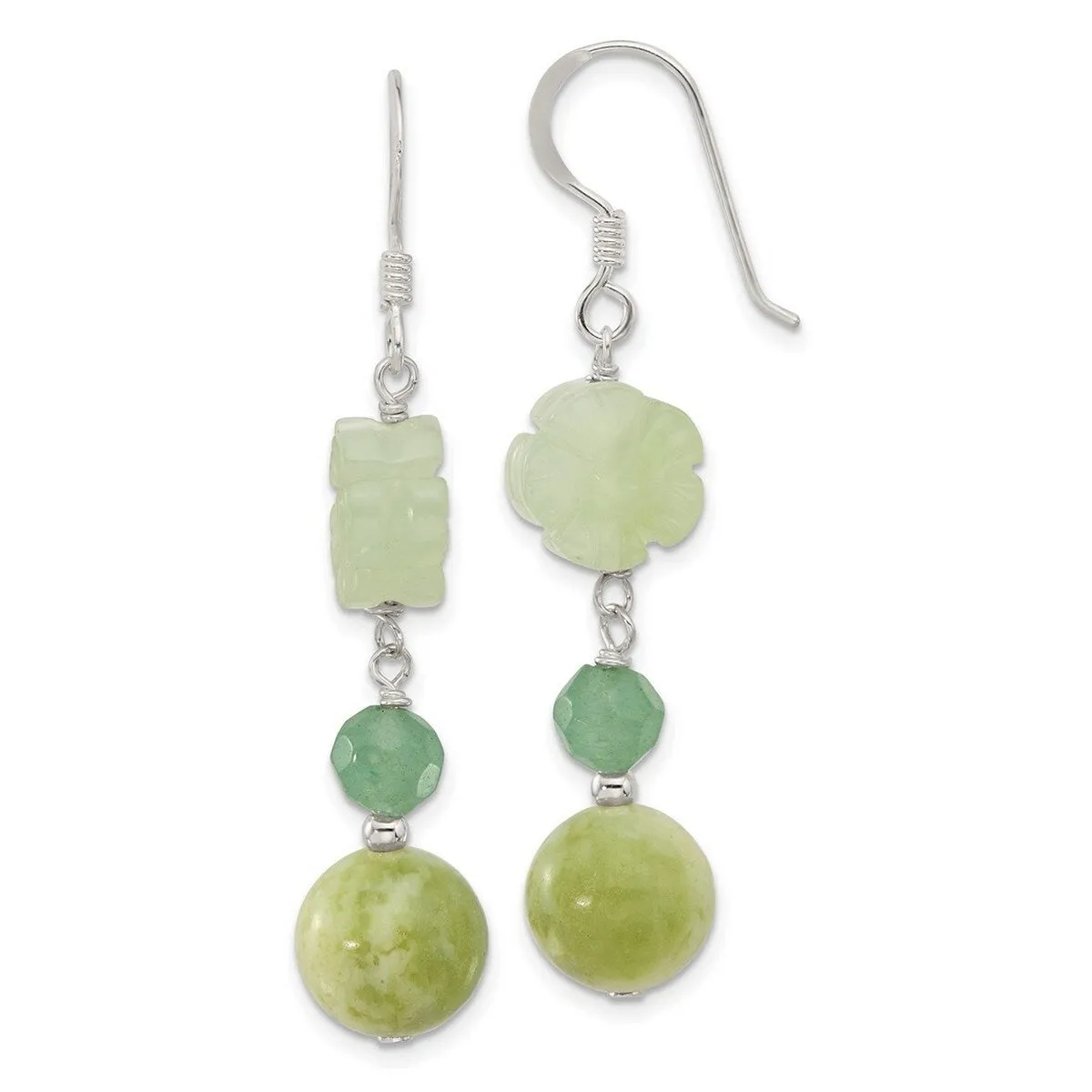 Curata 925 Sterling Silver Aventurine and Dyed Jade Flower Hook Earrings - 52x10.25mm sold by Zulily product image thumbnail 2