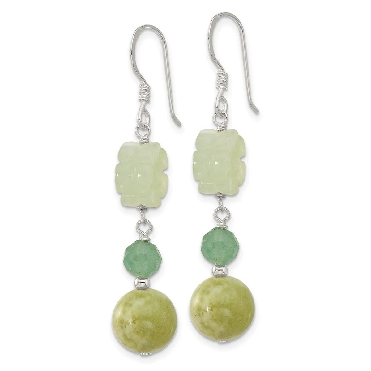 Curata 925 Sterling Silver Aventurine and Dyed Jade Flower Hook Earrings - 52x10.25mm sold by Zulily product image thumbnail 4