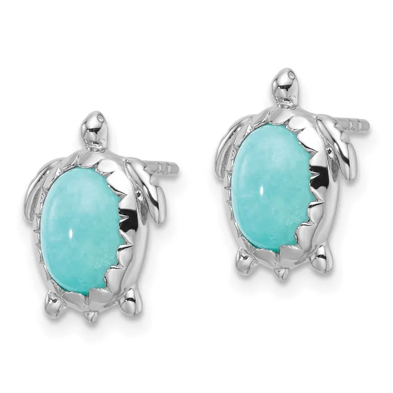 Curata 925 Sterling Silver Rhodium Plated Amazonite Turtle Post Earrings - 13.3x10.3mm sold by Zulily