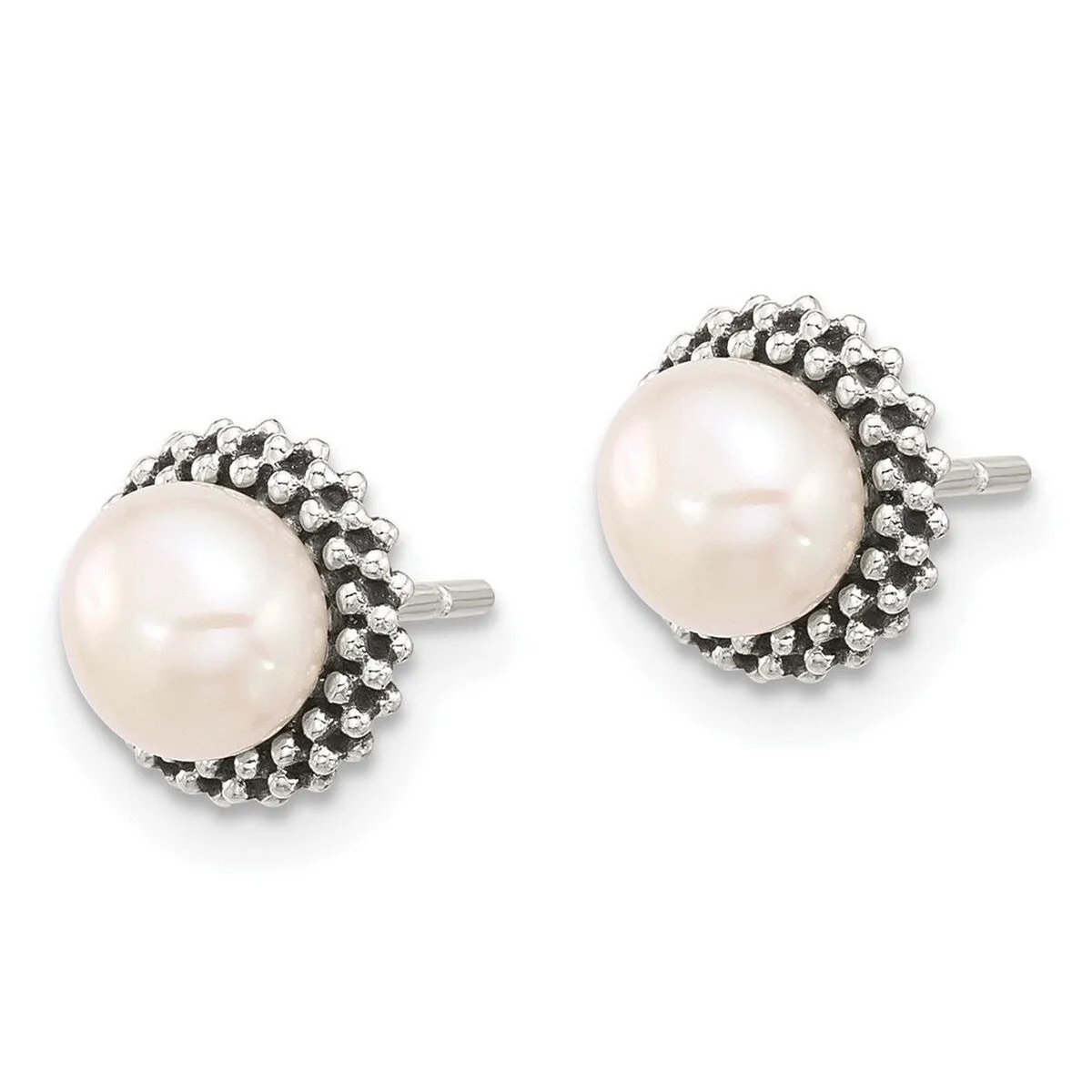 Curata 925 Sterling Silver Beaded Simulated Pearl Post Button Earrings - 8.75x8.6mm sold by Zulily