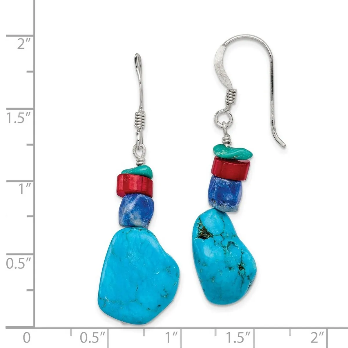Curata 925 Sterling Silver Hook Red Simulated Coral Howlite Lapis and Simulated Turquoise Dangle Earrings - sold by Zulily product image thumbnail 2