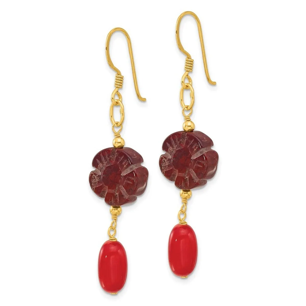 Curata 925 Sterling Silver Gold Plated Simulated Coral and Red Jasper Flower Earrings - 56.3x12mm sold by Zulily product image thumbnail 3