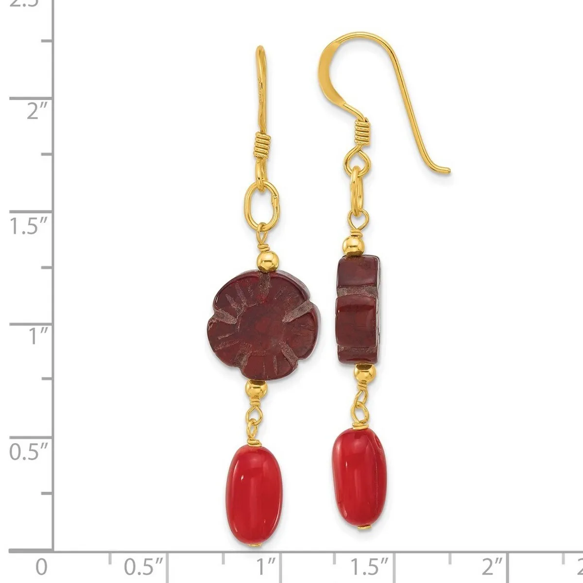 Curata 925 Sterling Silver Gold Plated Simulated Coral and Red Jasper Flower Earrings - 56.3x12mm sold by Zulily product image thumbnail 5