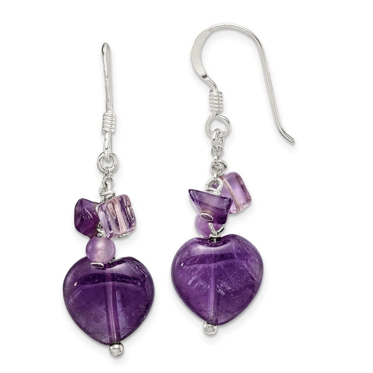 Curata 925 Sterling Silver Blue Lace Agate Amethyst Heart Drop Earrings - 37x12mm sold by Zulily product image thumbnail 3
