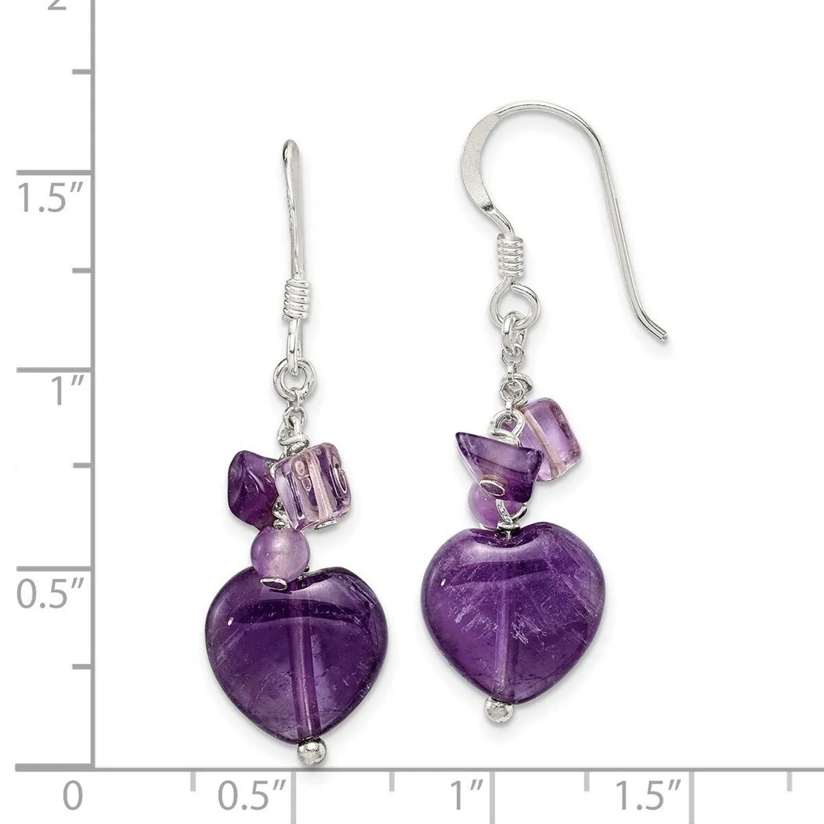Curata 925 Sterling Silver Blue Lace Agate Amethyst Heart Drop Earrings - 37x12mm sold by Zulily product image thumbnail 2