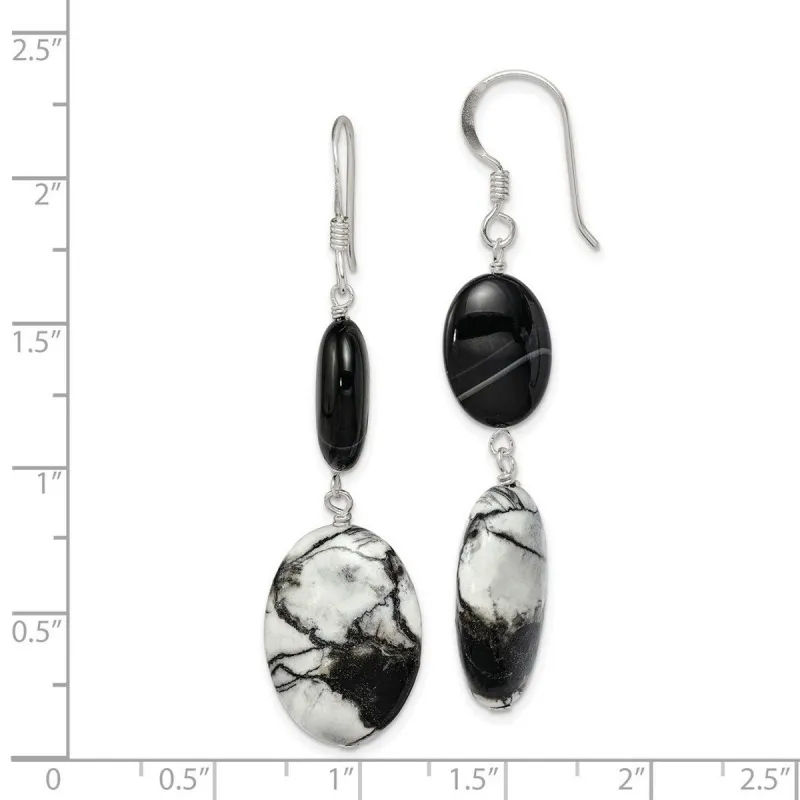 Curata 925 Sterling Silver Simulated Onyx and Zebra Jasper Dangle Earrings - 51x15mm sold by Zulily