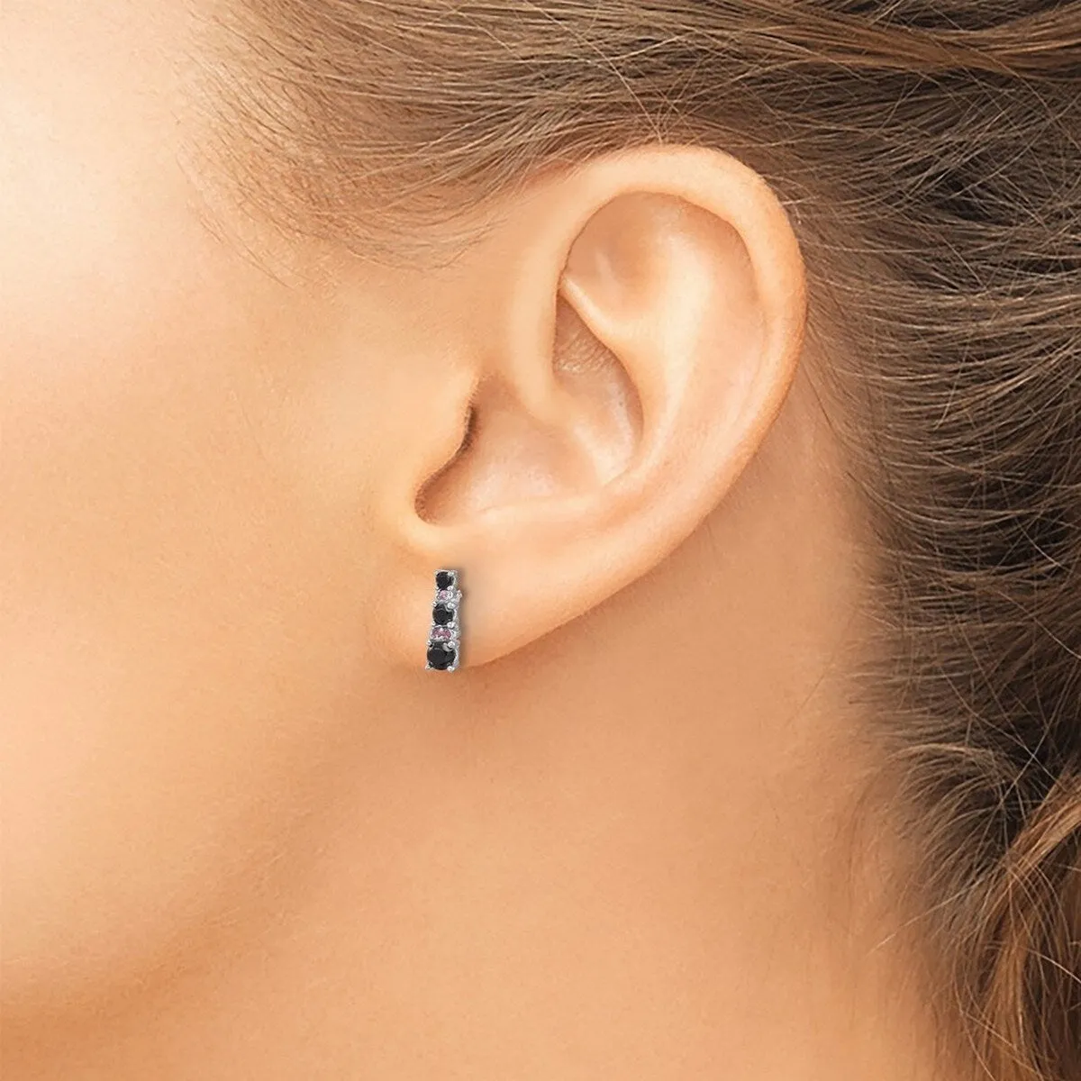 Curata 925 Sterling Silver Rhodium Plated Black Spinel White Sapphire Post Earrings - 10.45x3.2mm sold by Zulily