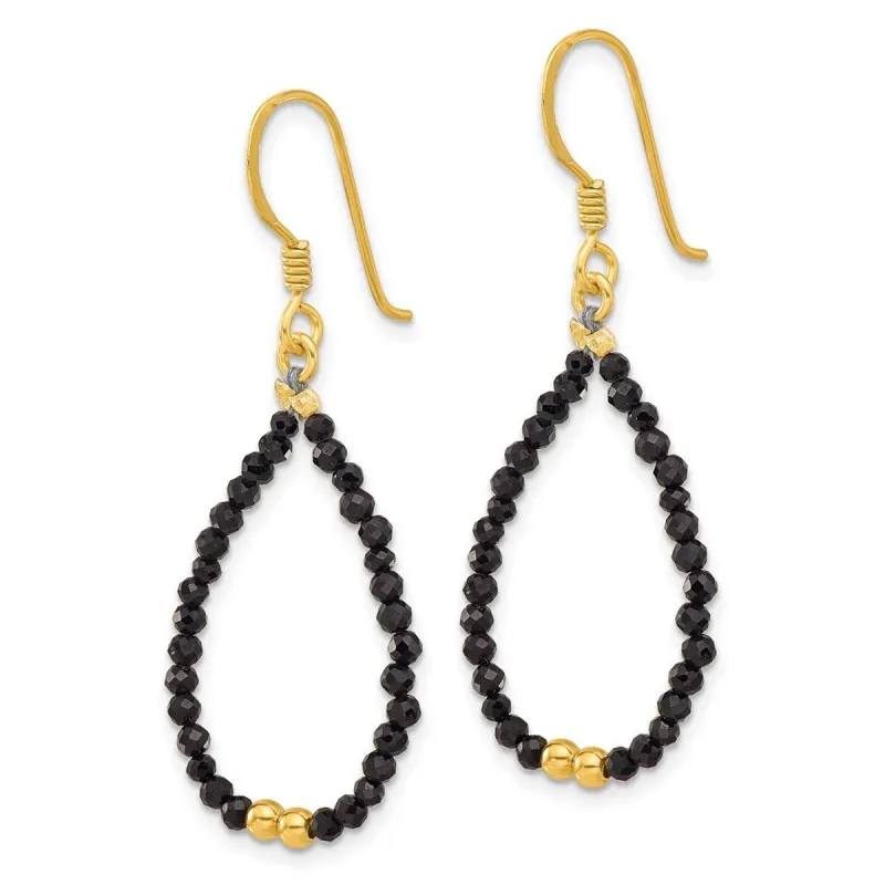 Curata 925 Sterling Silver Gold Plated Black Spinel Teardrop Dangle Earrings - 46.5x18mm sold by Zulily