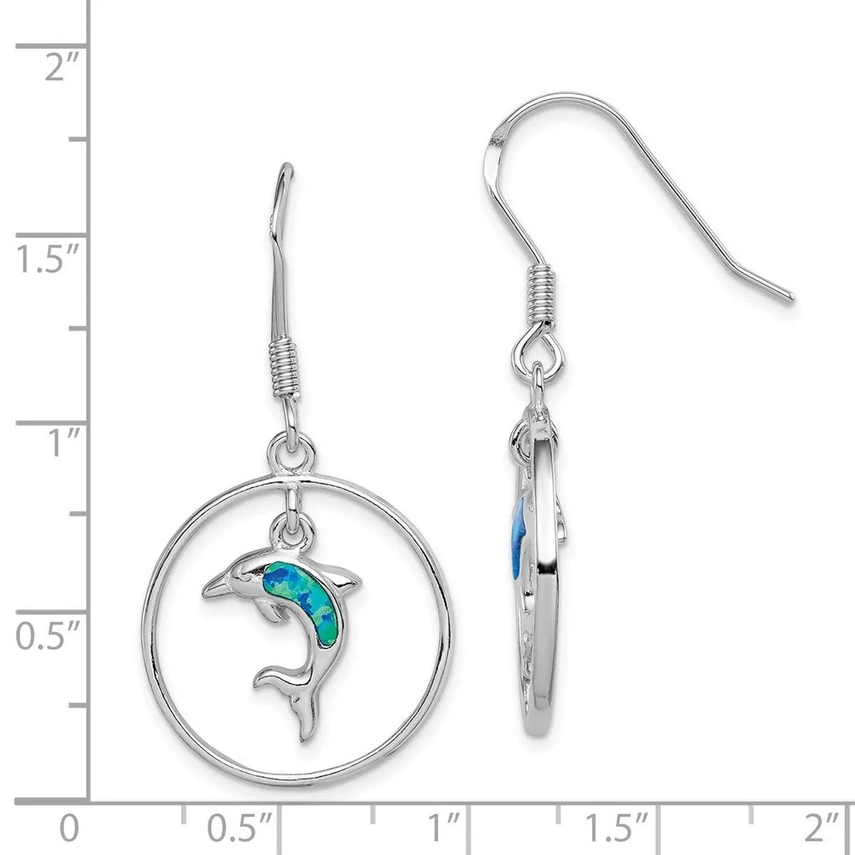 Curata 925 Sterling Silver Polished Hook Circle Simulated Blue Opal Dolphin Dangle Earrings - sold by Zulily product image thumbnail 2