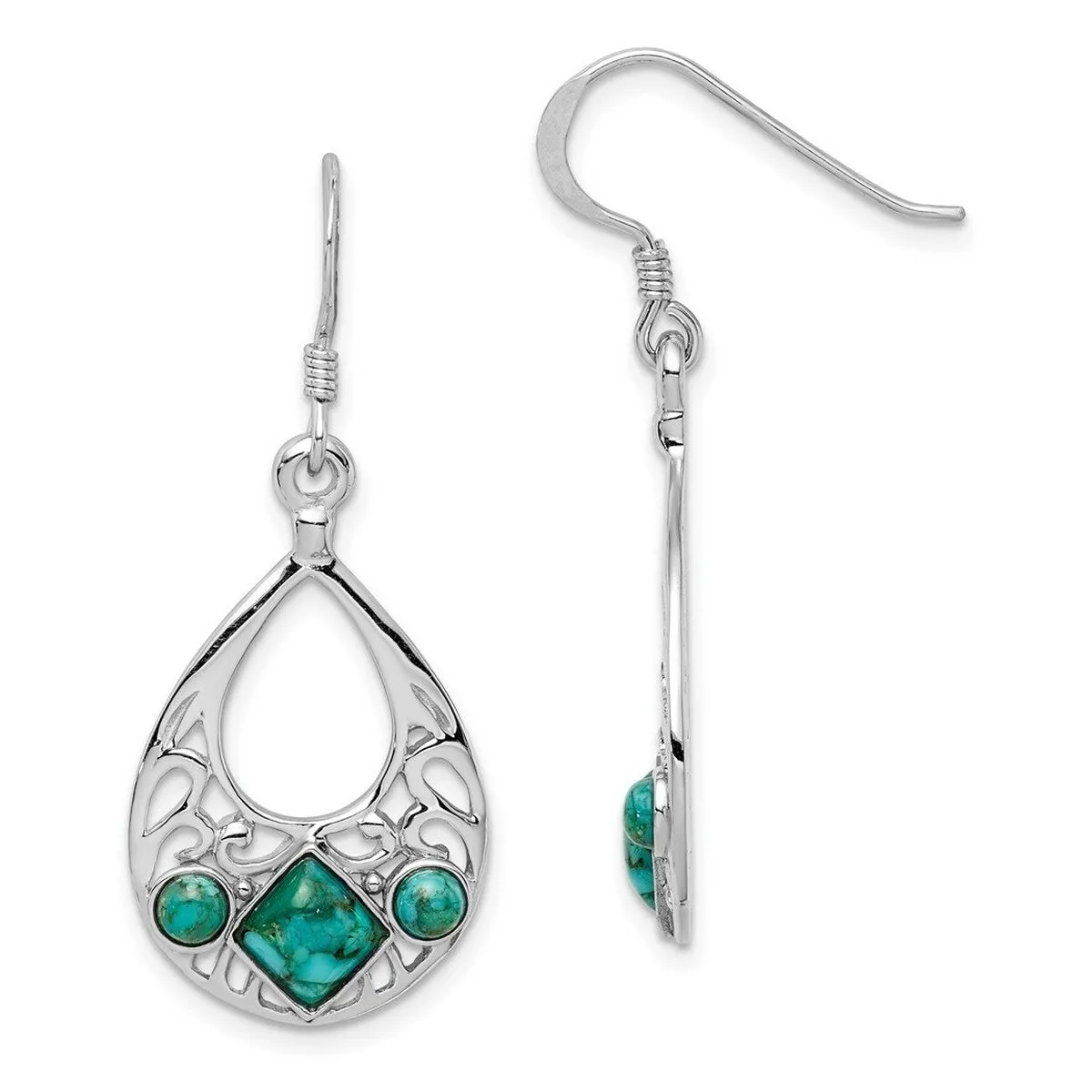 Curata 925 Sterling Silver Rhodium Plated Simulated Turquoise Filigree Hook Earrings - 39x17mm sold by Zulily product image thumbnail 3