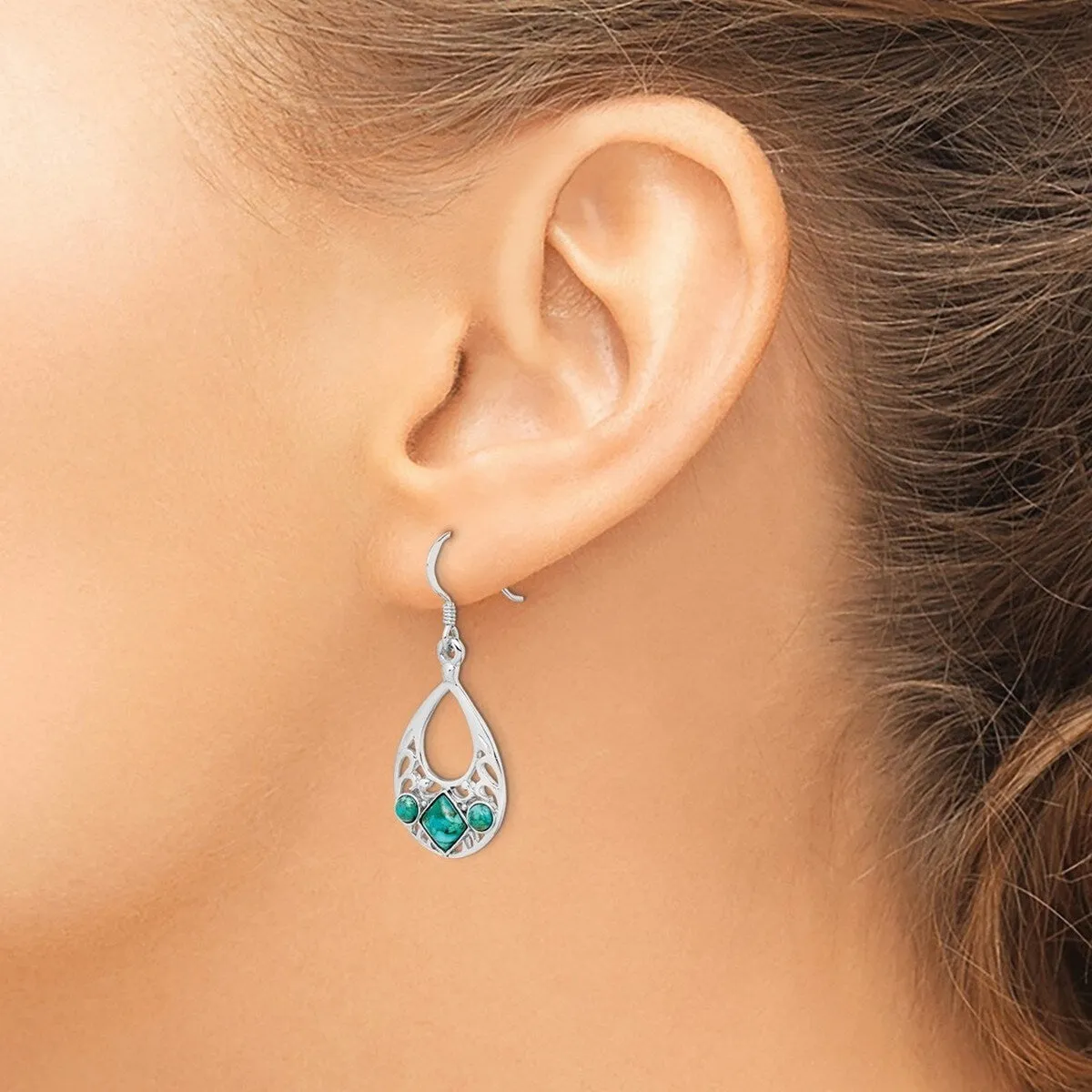 Curata 925 Sterling Silver Rhodium Plated Simulated Turquoise Filigree Hook Earrings - 39x17mm sold by Zulily product image thumbnail 2