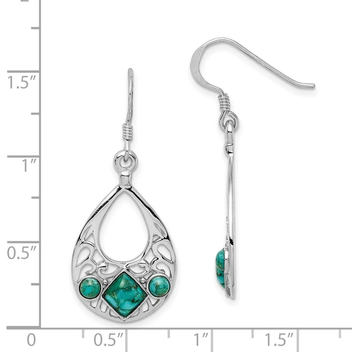 Curata 925 Sterling Silver Rhodium Plated Simulated Turquoise Filigree Hook Earrings - 39x17mm sold by Zulily product image thumbnail 4