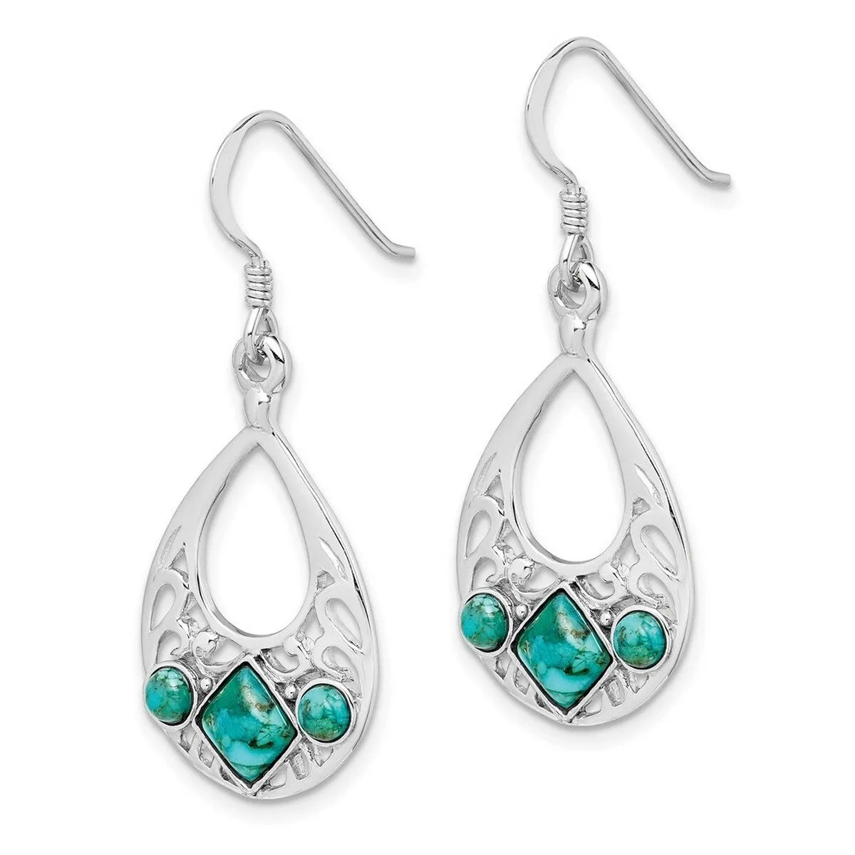 Curata 925 Sterling Silver Rhodium Plated Simulated Turquoise Filigree Hook Earrings - 39x17mm sold by Zulily product image thumbnail 5