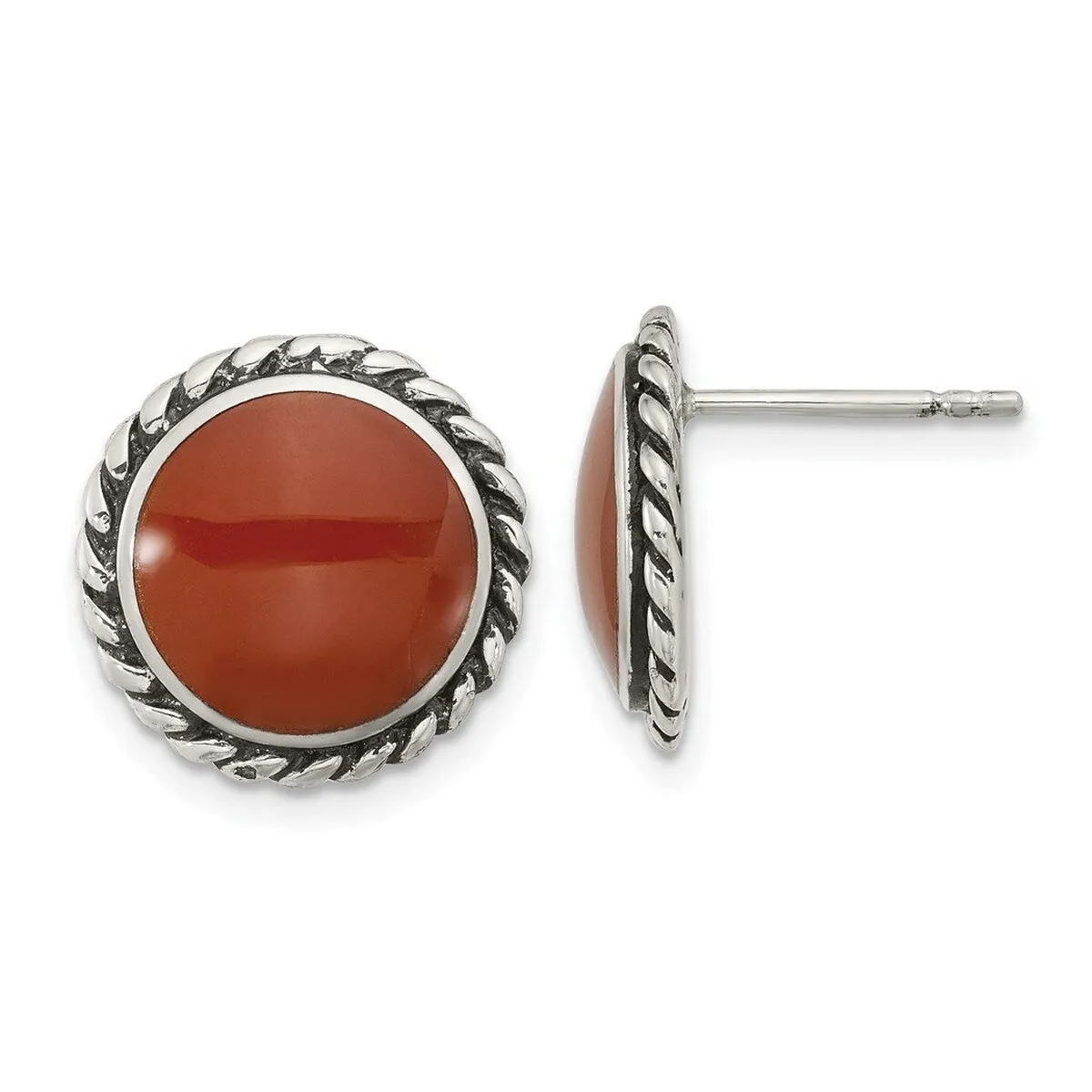 Curata 925 Sterling Silver Oxidize and Polished Carnelian Post Earrings - 15x15mm sold by Zulily