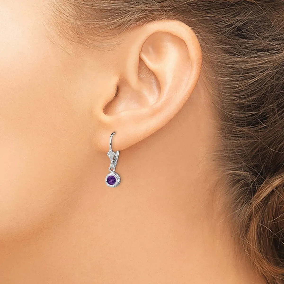 Curata 925 Sterling Silver Bezel Round Amethyst Leverback Earrings - 26x6mm sold by Zulily product image thumbnail 4