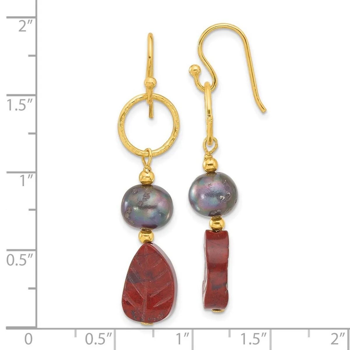 Curata 925 Sterling Silver Gold Plated Black Cultured Pearl Jasper Leaf Stone Earrings - 46.2x8.6mm sold by Zulily product image thumbnail 4