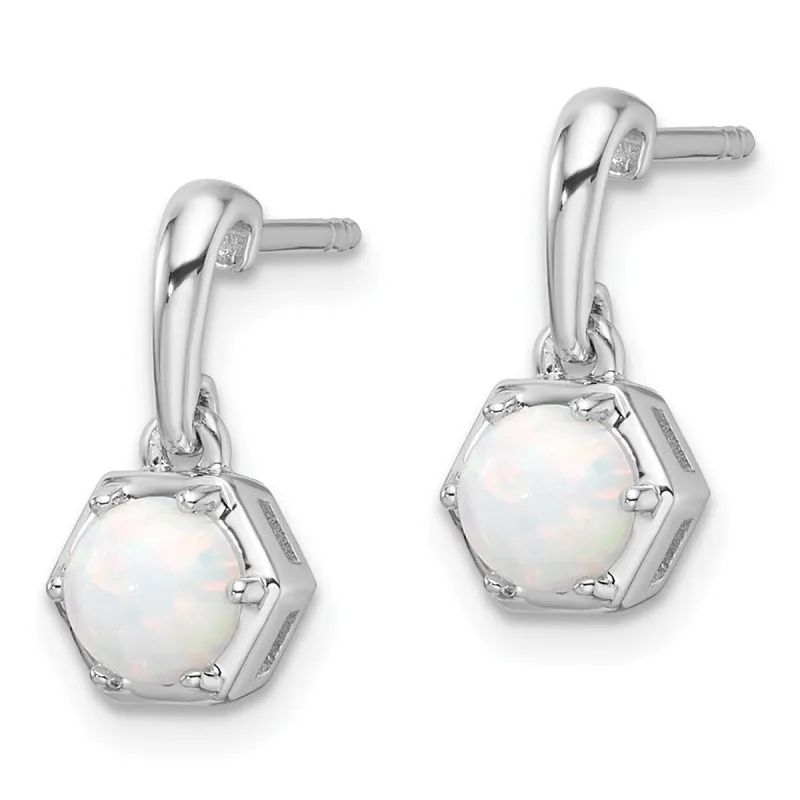 Curata 925 Sterling Silver Rhodium Plated Polished Simulated Opal Dangle Post Earrings - 8.1x7mm sold by Zulily