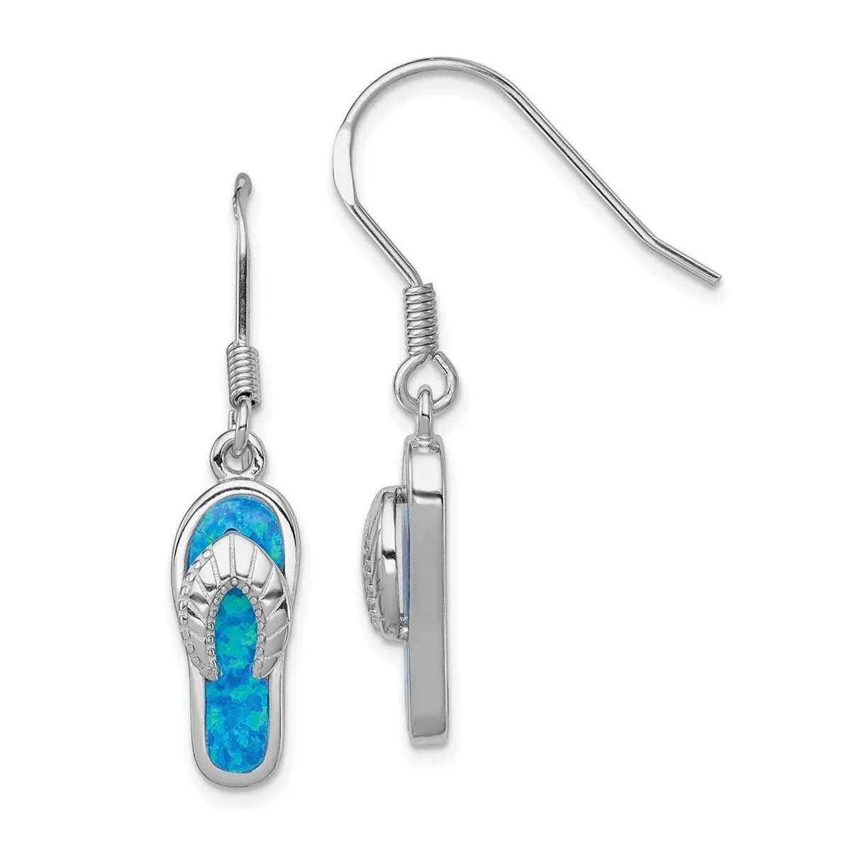 Curata 925 Sterling Silver Blue Inlay Simulated Opal Sandal Hook Earrings - 36x8mm sold by Zulily product image thumbnail 3