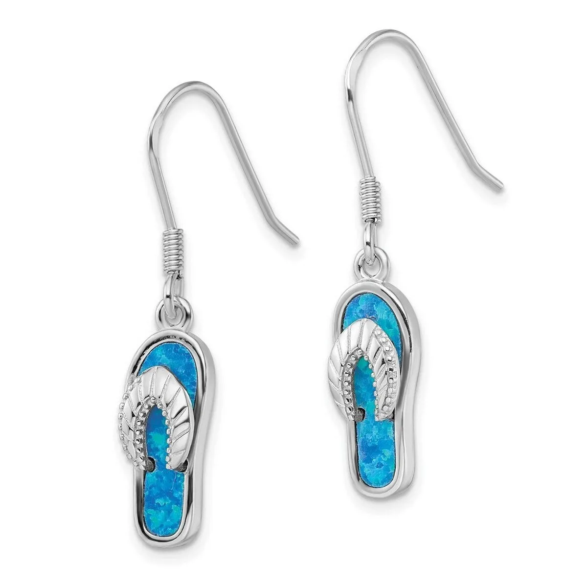 Curata 925 Sterling Silver Blue Inlay Simulated Opal Sandal Hook Earrings - 36x8mm sold by Zulily product image thumbnail 5