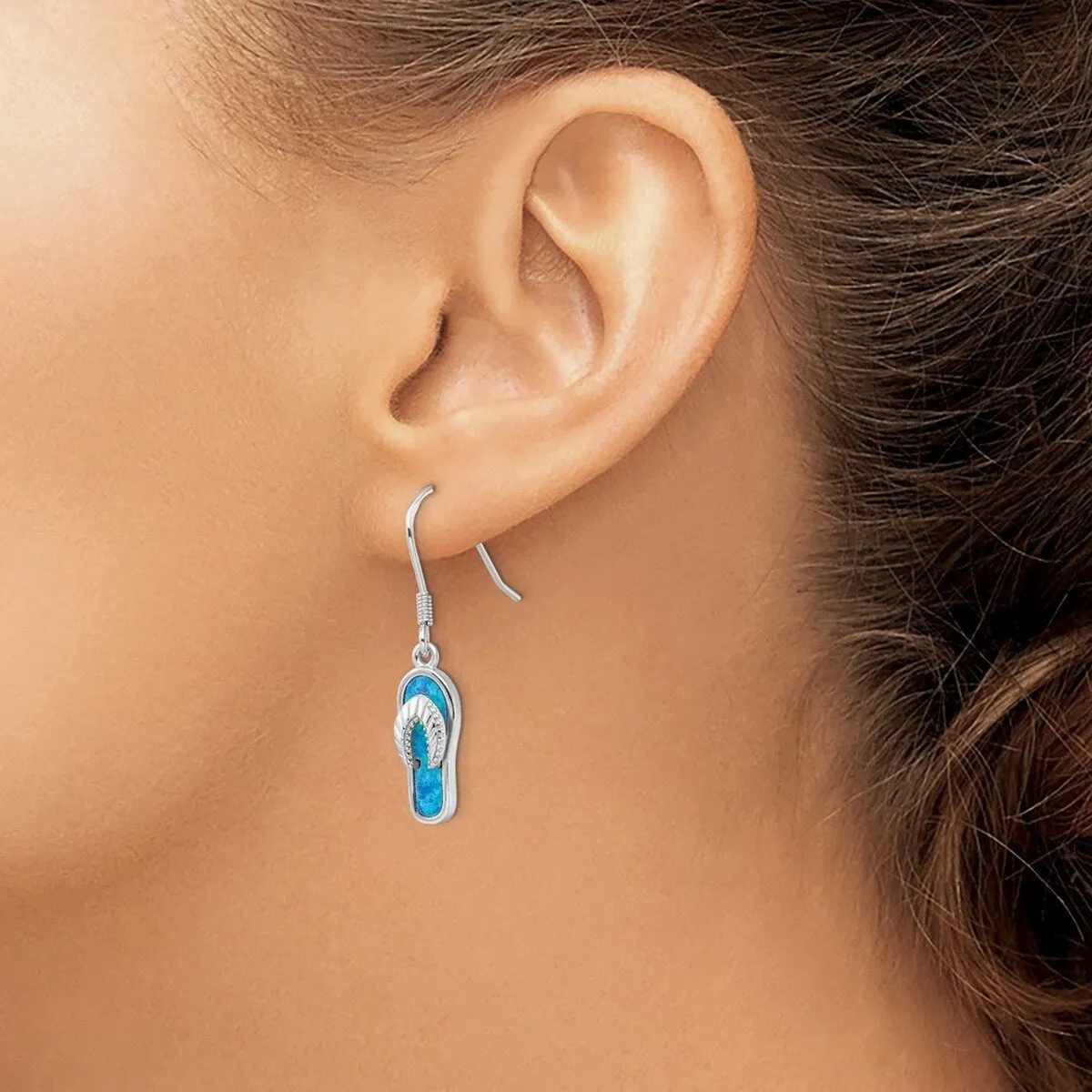 Curata 925 Sterling Silver Blue Inlay Simulated Opal Sandal Hook Earrings - 36x8mm sold by Zulily product image thumbnail 2