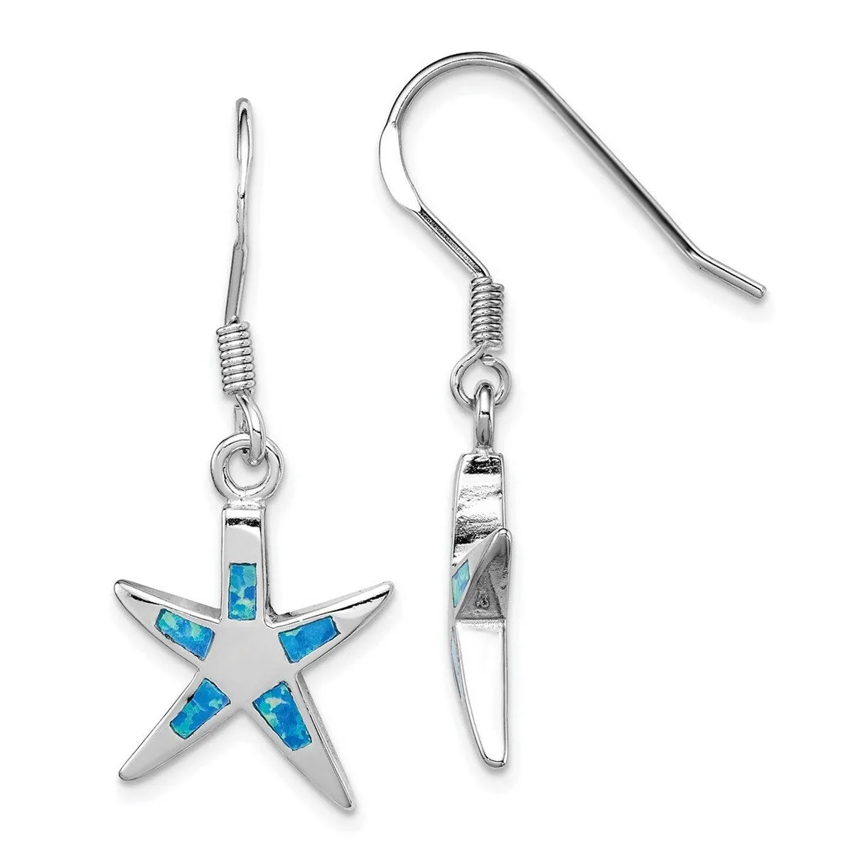 Curata 925 Sterling Silver Polished Hook Simulated Blue Opal Inlay Flat Seashell Starfish Long Drop Earrings - sold by Zulily product image thumbnail 3