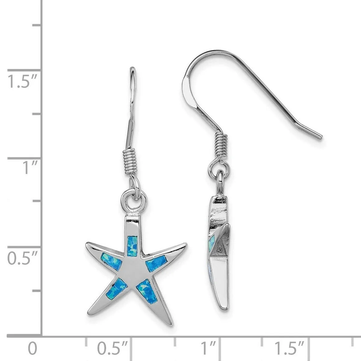 Curata 925 Sterling Silver Polished Hook Simulated Blue Opal Inlay Flat Seashell Starfish Long Drop Earrings - sold by Zulily product image thumbnail 2