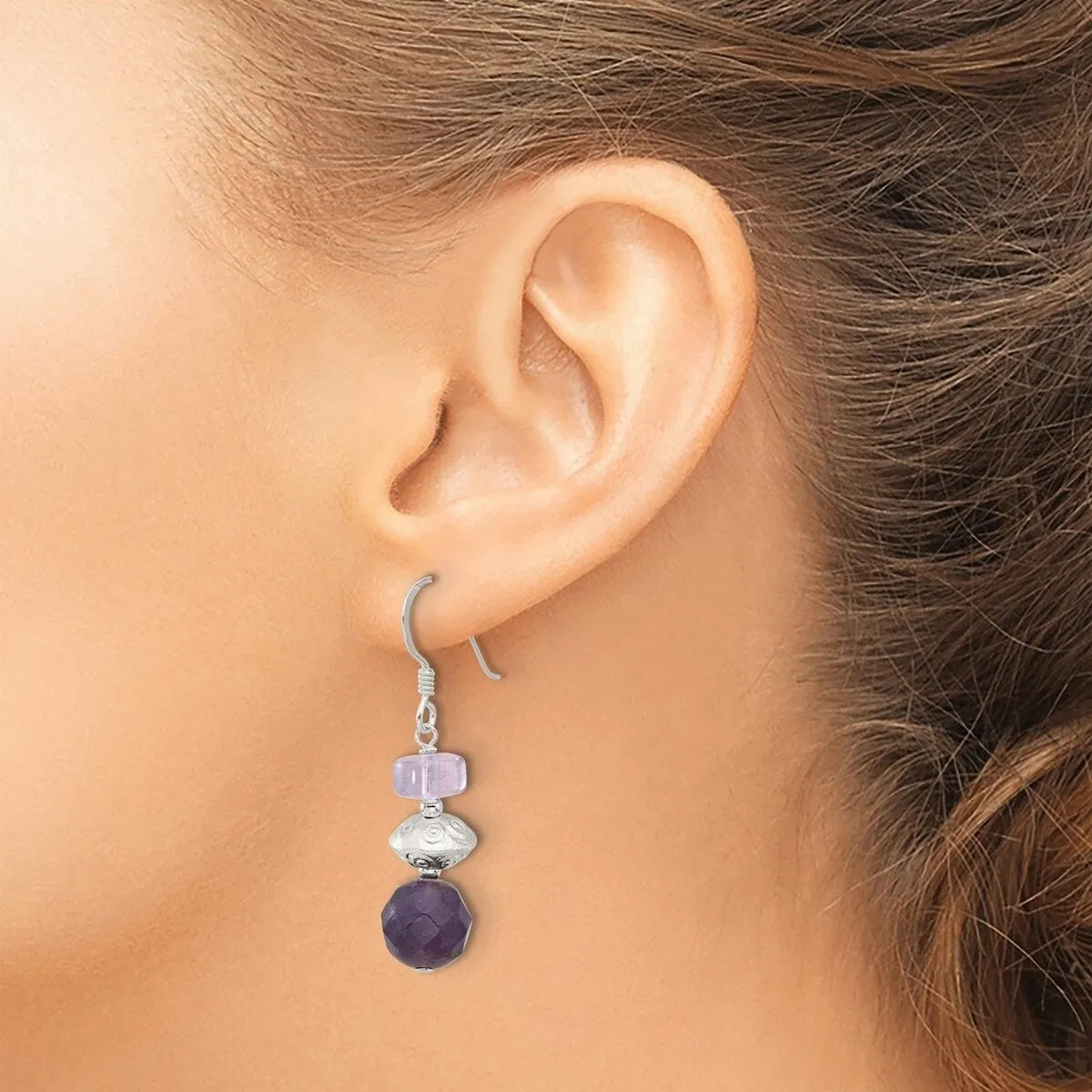 Curata 925 Sterling Silver Artisan Amethyst and Ametrine Hook Earrings - 42.5x9.5mm sold by Zulily