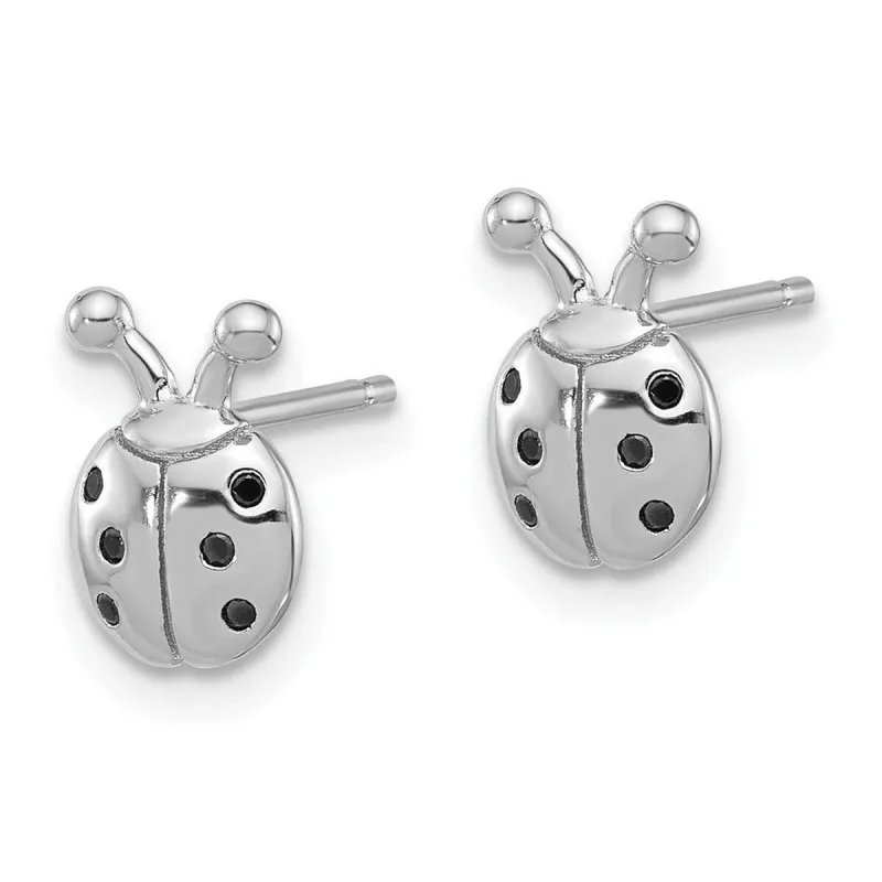 Curata 925 Sterling Silver Platinum Plated Black Spinel Ladybug Post Earrings - 9.8x6.6mm sold by Zulily