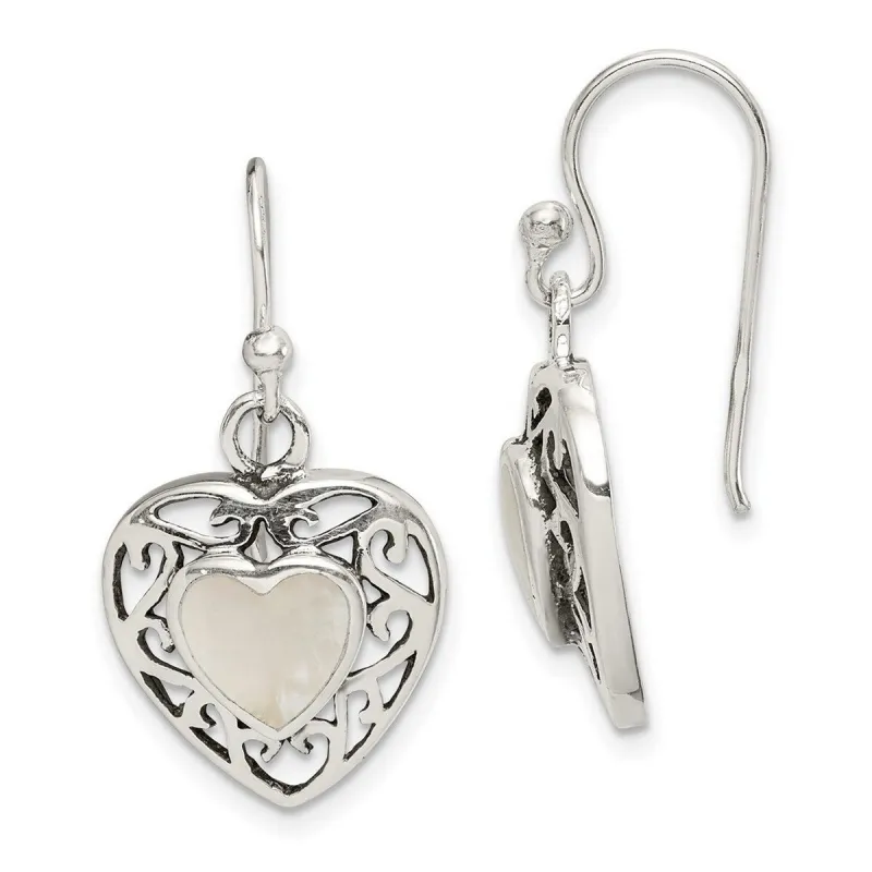 Curata 925 Sterling Silver Mother of Pearl Heart Hook Earrings - 28x14mm sold by Zulily