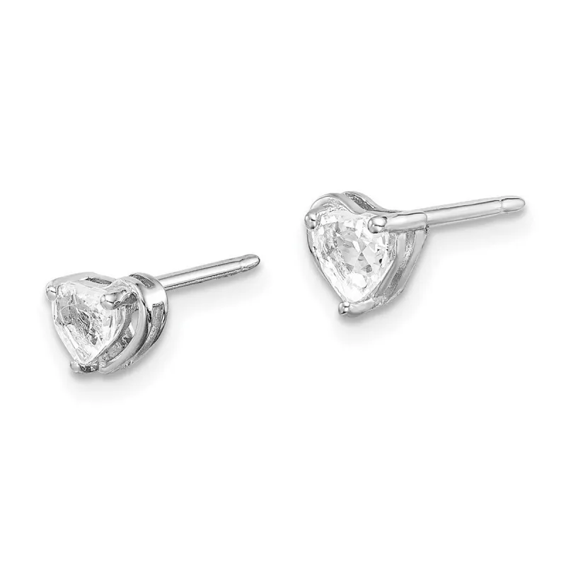 Curata 925 Sterling Silver Rhodium Plated 5mm White Topaz Heart Post Earrings sold by Zulily