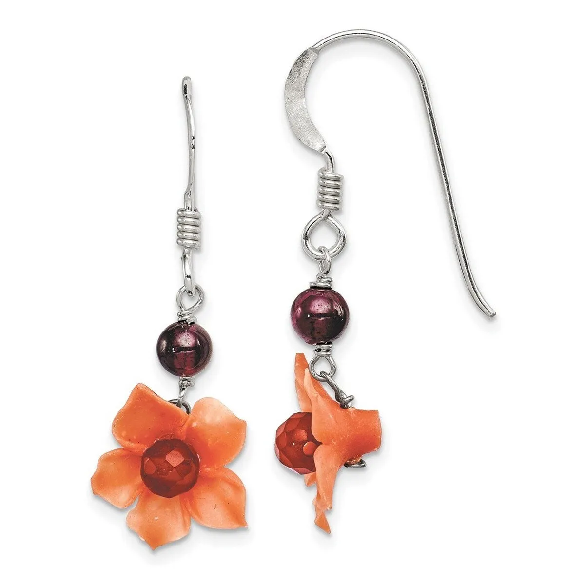 Curata 925 Sterling Silver Carnelian Dangle Garnet Bead Flower Earrings - 35x13mm sold by Zulily product image thumbnail 2